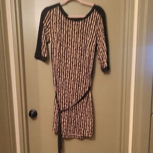 Soho Apparel Black and Tan Striped Mini Dress